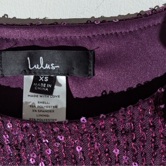 Lulu's Brilliant Shine Plum Purple Sequin Tie Back Open Cutout Crop Top Shirt XS - Picture 6 of 6